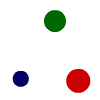 Static composition of scattered green, red, and dark blue circles on a light gray background with no visible text or motion.