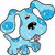 A 50x50 pixel animated buddy icon featuring a blue cartoon dog with white inner ears and black eyes, shown in three sequential frames of motion against a transparent background.