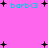 Pink background with cyan text 'barb<3' repeated across the image, surrounded by black plus signs and small dots.