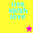 Four quadrant with 'live laugh love' text in cyan on yellow, pink, and two coral backgrounds, featuring a pink star in top-right quadrant and yellow star in bottom-left quadrant