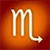 Static 50x50 pixel icon featuring a stylized Scorpio zodiac symbol rendered in glowing white lines against an orange-to-red gradient background.