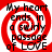 Red and white spiral background with black text reading 'My heart ends in a swirly passage of LOVE' arranged over four identical