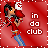 Pixel art contact sheet showing two frames of an animated icon featuring a red-clad character with black hair and white hat, standing against a red background with "in do club" text.