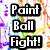 Pixelated text "Paint Ball Fight!" repeated twice vertically with a heart symbol on the right side against a colorful abstract background.
