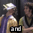 Animated sequence showing two figures in historical attire with text overlays changing from 'and' to 'im.' to 'bookface!!'