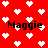 Red background with white pixelated hearts and repeated black text 'Maggie' in a pattern