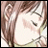 A pixelated anime-style buddy icon featuring a close-up of a character's face with closed eyes and brown hair, alongside stylized text on a black background.