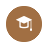 Brown circular icon with white border containing white graduation cap symbol on solid brown background.