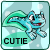 A 3x3 contact sheet of nine animated frames showing a blue cartoon salamander with green wings and red mouth, each frame displaying the word "CUTIE" below it on a light blue background with white dots.