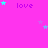 A static image with a bright pink background featuring repeated purple 'love' text and scattered cyan and light purple stars.