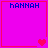 Four pink with red borders display the text 'hannah' in blue pixelated font, each containing one or two red heart symbols in different positions