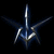 A metallic blue and silver star-shaped icon with four arms, each arm ending in a pointed tip, set against a black background.