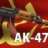 Pixelated static image shows a red background with blurred figures and white text reading 'AM-47' at the bottom.