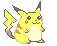 A 4x4 contact sheet of pixelated Pikachu frames showing sequential animation cycles with varying mouth expressions and tail positions on a gray background.