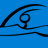 Blue background with black line-drawn figures of a person swimming and a fish, showing slight motion differences