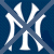 Pixelated white 'NY' monogram on dark blue background with diagonal gray stripes crossing the letters.