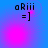 Pixelated text 'aRiii =]' on blue-to-pink gradient background with shifting pink light effects.