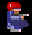 Pixelated character with red helmet and blue outfit holding a gun, shown in multiple poses against black background.