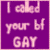Purple background with pink pixelated text reading 'I called your bf and he hit me with his PURSE' in two sections.