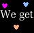 A black background displays colorful pixelated hearts and text fragments , with visible vertical lines suggesting a