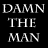 A split-screen image with black and green backgrounds displaying pixelated text: 'DAMN THE MAN' on the left, 'Original Icons .com' on the right.
