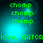 Green pixelated text 'chomp' repeated three times vertically on a teal gradient background with light effects, and horizontal green text reading 'love, GATORlove, GATOR' below.