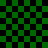 Green and black checkered background with two overlapping patterns, one circular and one square