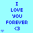 Blue pixelated text "I LOVE YOU FOREVER <3" on light blue background with animated heart count increasing from one to five.