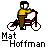 Pixel art of a person riding a scooter with visible text below, showing animation changes in the rider's arm position and scooter parts.