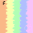 A 5x5 contact sheet of animated frames from a rainbow-striped AIM buddy icon featuring repeated text and decorative symbols.
