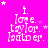 A bright pink background features repeated white text reading 'i. love. taylor. lattner.' with scattered white stars, arranged in a of four and four