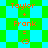 Pixelated orange text on green and cyan checkered background displays 'Taylor + Frank = 3' in two identical layouts with slight pattern variations