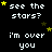 Pixelated text and yellow stars on black background with gray rectangle in bottom-right corner.