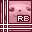 Pixelated pink and maroon icon with 'RE' text in a dark frame, showing animation where the right side of the frame shifts slightly leftward.