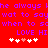 Red background with purple pixelated text and white/pink heart symbols arranged in two