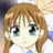 A 48x48 pixel buddy icon featuring a split composition with an anime-style character on the left and text elements on the right against a black background.