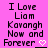 Pixelated text on bright pink background with white heart symbol, two identical side-by-side versions of the phrase "I Love Liam Kavanagh Now and Forever".