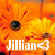 A static pixelated image of a sunflower with orange and yellow petals, dark center, and brown seed pod, overlaid with white text reading "Jillian" and a heart symbol.