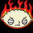 Pixelated cartoon character head with flames and dripping red text on black background.