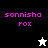 Pixelated text 'sonnisha rox' in bright pink on black, white, and gray backgrounds with a white star icon on black and black star icon on white.