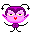 Pixelated character with purple hair and antennae in multiple poses, pink face, red mouth, dark purple shirt on gray background.