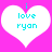 Two white heart shapes on a bright pink background with cyan text reading 'i love ryan' inside each heart.