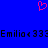 Blue background with pink pixelated heart symbol above repeating black text 'Emilio<333' in a horizontal pattern.