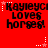 Red background with repeated black text 'Kayleyci loves horses!' and white star patterns in two