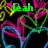 Green text 'Leah is gregous' overlaid on a black background with repeating neon-colored heart outlines in pink, blue, green, and yellow.