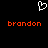 A static pixel art image with a white heart outline at the top center, two instances of orange text 'brandon' below it on black background.