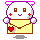 A 4-frame animated contact sheet of a pixel-art cat mascot holding an envelope with heart symbol, showing subtle facial expression changes across frames.