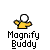 Animated sequence showing a yellow cartoon figure with white head and arms, holding a black magnifying glass that emits yellow light beams changing to steam or red particles.