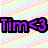 Pixelated text 'Tim<3' in purple with black outline on a pastel pixel grid background.
