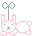 Pixel art animation of a pink bunny with green sprouts on its head, showing four sequential frames in a 2x2 contact sheet layout.